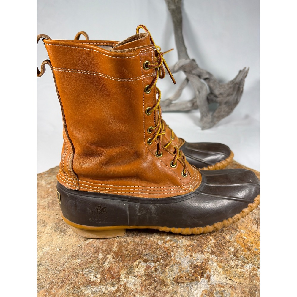 LL Bean Maine Hunting Shoe 10 Inch Duck Boots Brown Leather Mens 10 Made in USA